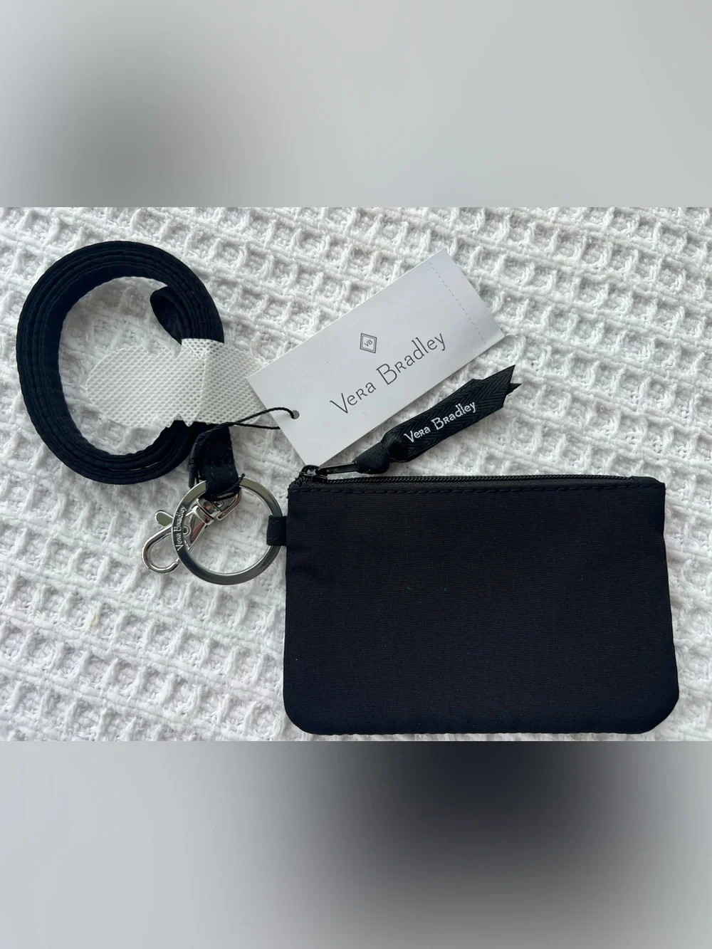 Vera Bradley Zip ID Case + Lanyard in Pattern CLASSIC BLACK Microfiber *NEW*